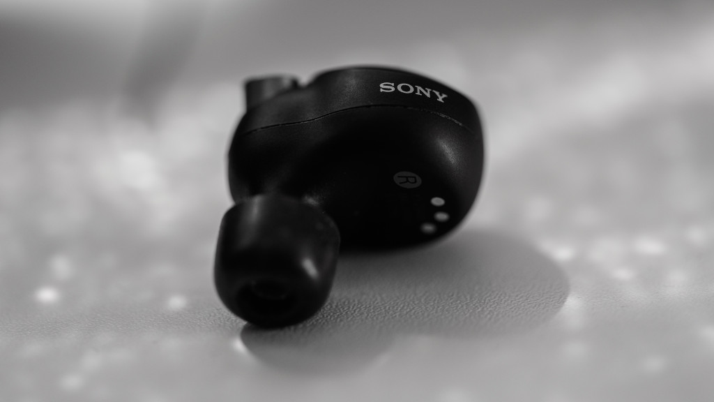 rechter Sony WF1000XM4 in schwarz-weiss